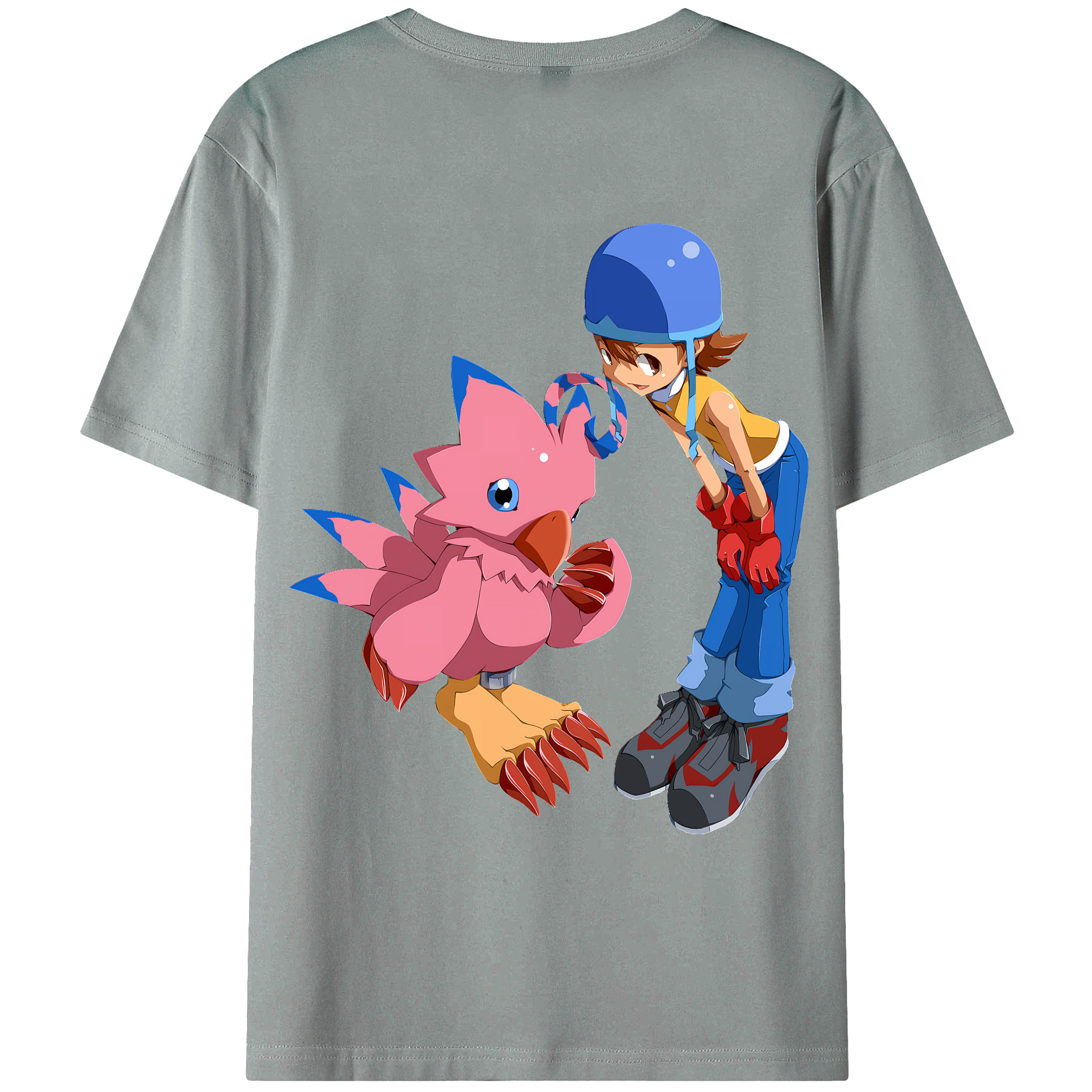 （画像用） Digimon デジタルモンスター/デジモン 綿100％ メンズ半袖Tシャツ（バックプリント） 通気性